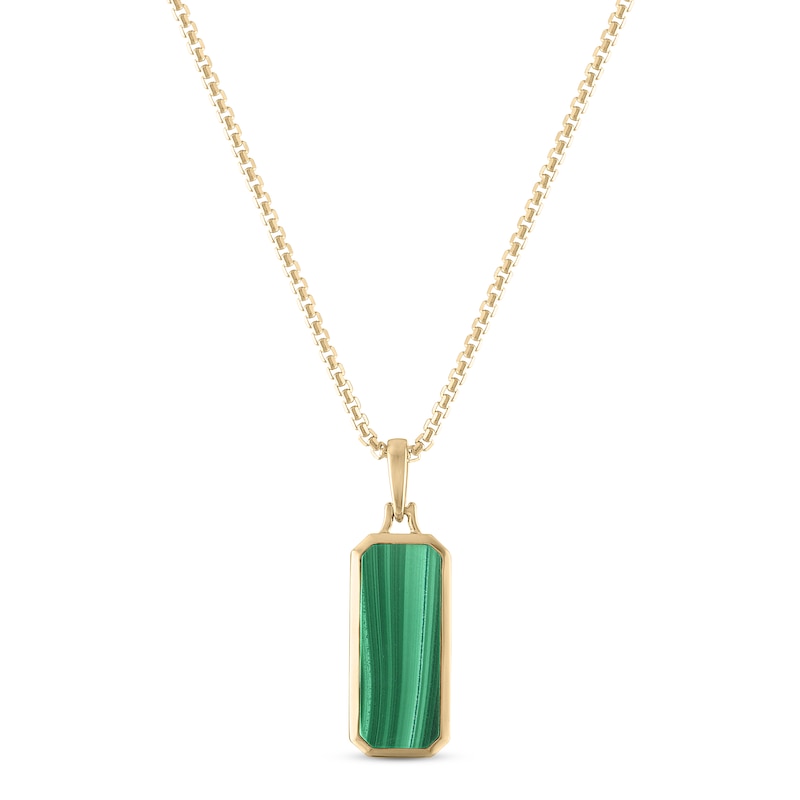 Men's Malachite Necklace 10K Yellow Gold 22"