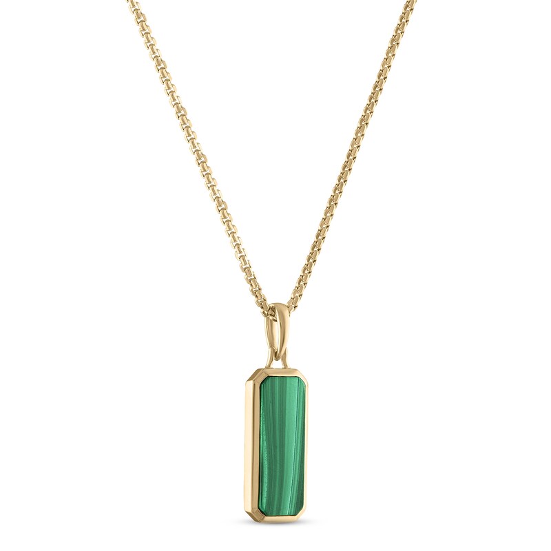 Men's Malachite Necklace 10K Yellow Gold 22"