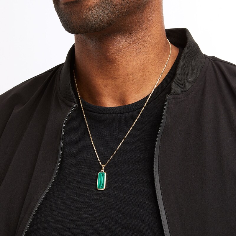 Men's Malachite Necklace 10K Yellow Gold 22"