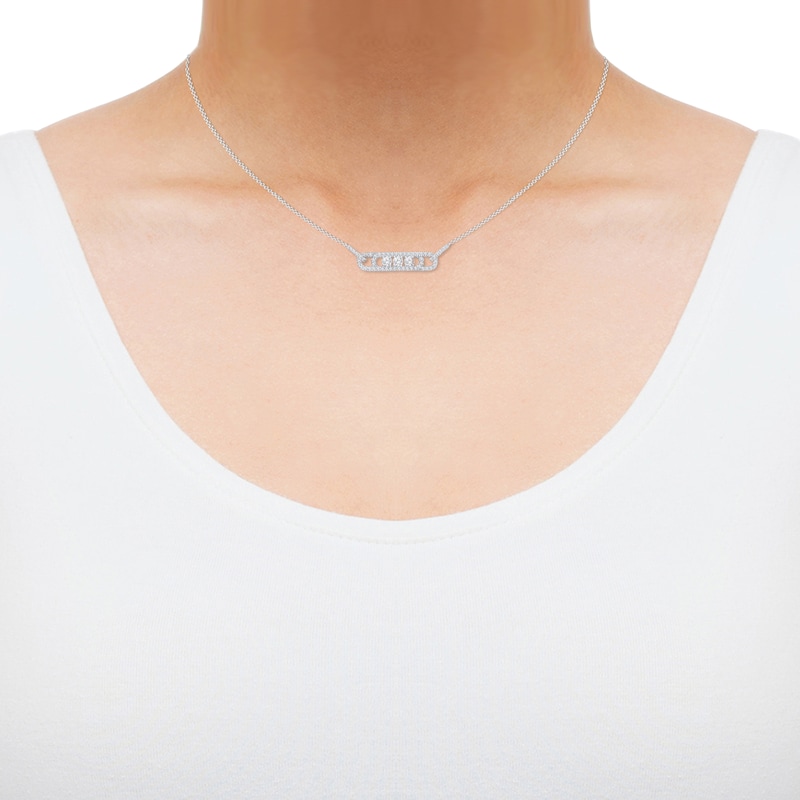 Main Image 3 of Diamond Three-Stone Necklace 3/4 ct tw Round-cut 10K White Gold 18&quot;
