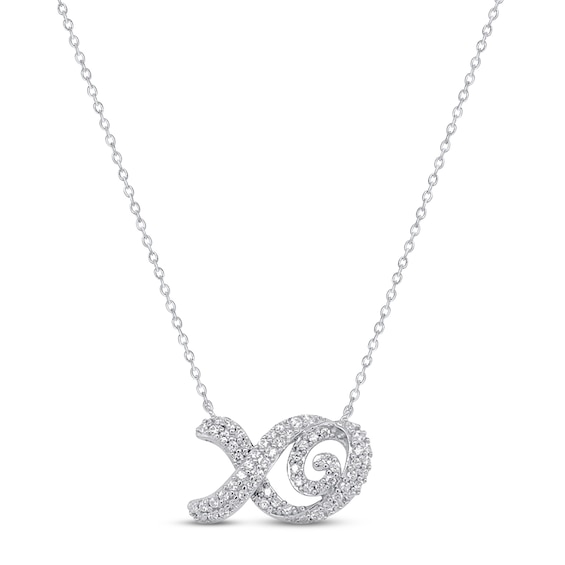 Diamond XO Necklace 1/5 ct tw Round-cut 10K White Gold 18"