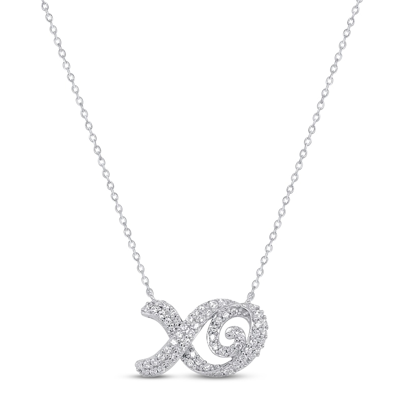 Main Image 1 of Diamond XO Necklace 1/5 ct tw Round-cut 10K White Gold 18&quot;