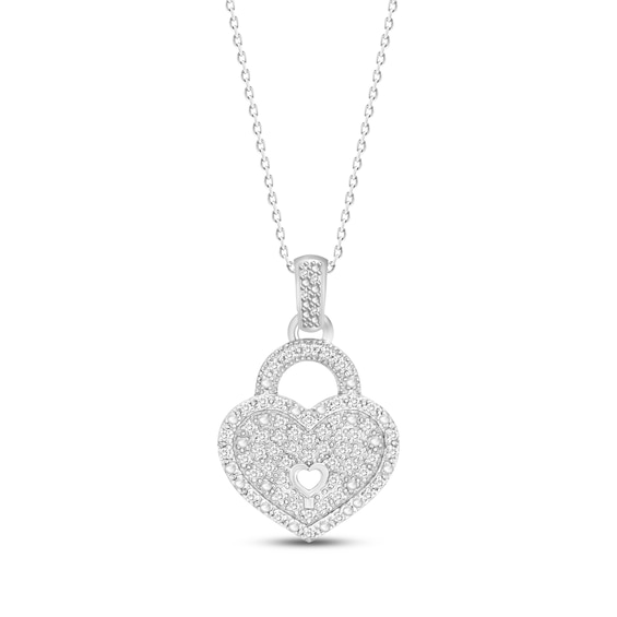 Kay Diamond Heart Lock Necklace 1/8 ct tw Round-cut Sterling Silver 18"