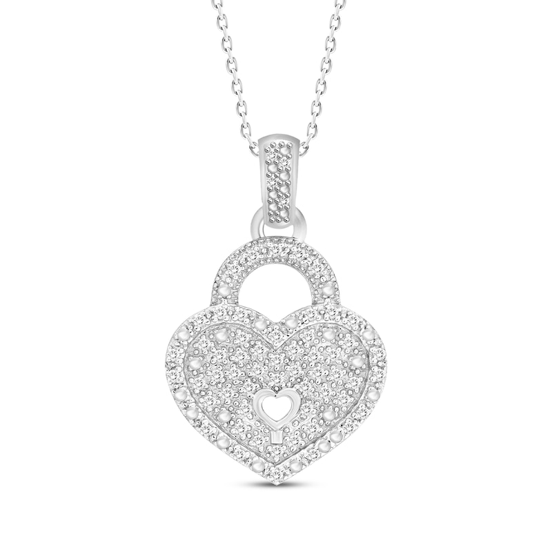 Diamond Heart Lock Necklace 1/8 ct tw Round-cut Sterling Silver 18