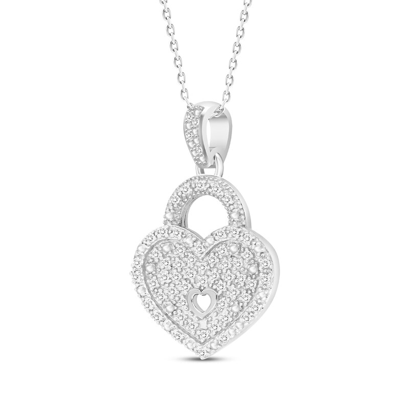 Diamond Heart Lock Necklace 1/8 ct tw Round-cut Sterling Silver 18