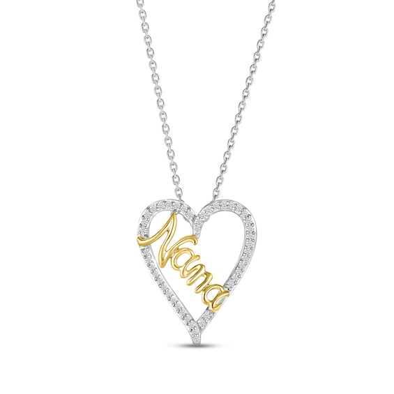 Diamond "Nana" Heart Necklace 1/5 ct tw Round-cut Sterling Silver & 10K Yellow Gold 18"