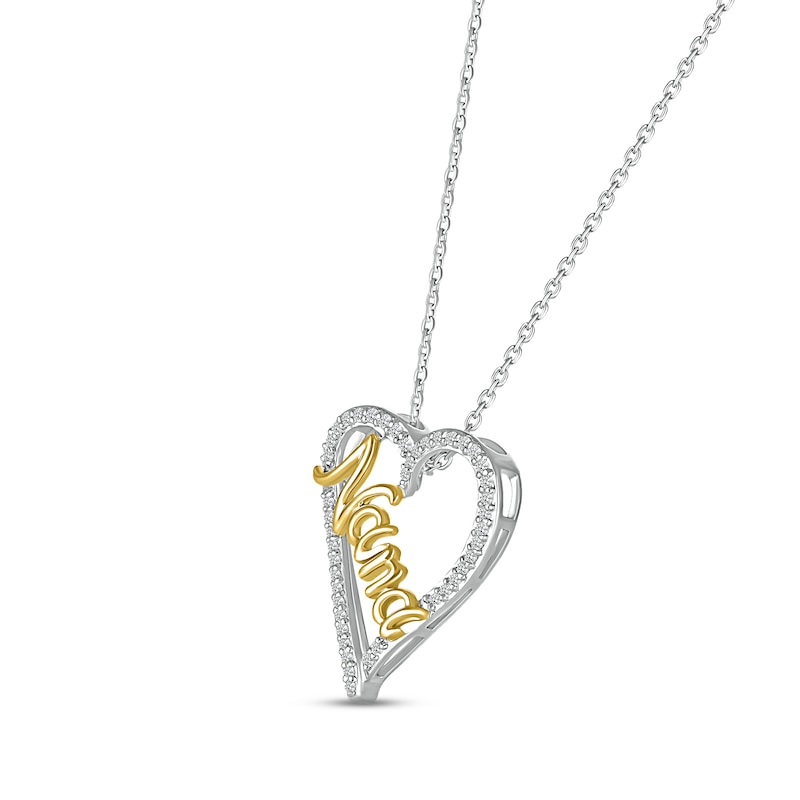 Diamond "Nana" Heart Necklace 1/5 ct tw Round-cut Sterling Silver & 10K Yellow Gold 18"