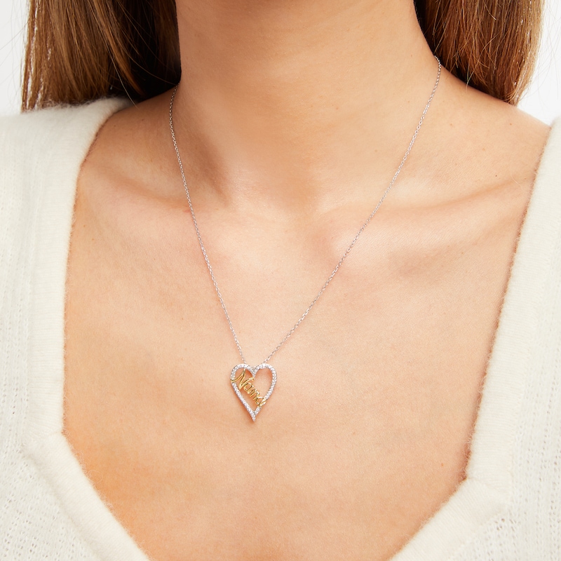 Main Image 3 of Diamond &quot;Nana&quot; Heart Necklace 1/5 ct tw Round-cut Sterling Silver & 10K Yellow Gold 18&quot;