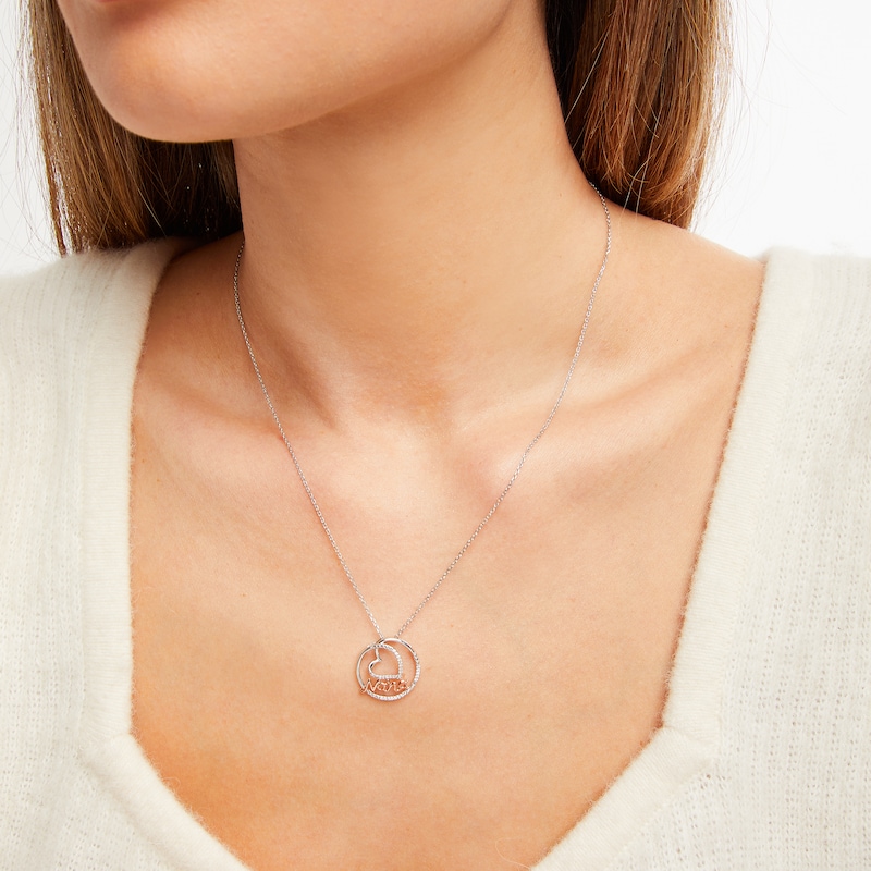 Main Image 3 of Diamond &quot;Nana&quot; Heart Necklace 1/15 ct tw Sterling Silver & 10K Rose Gold 18&quot;