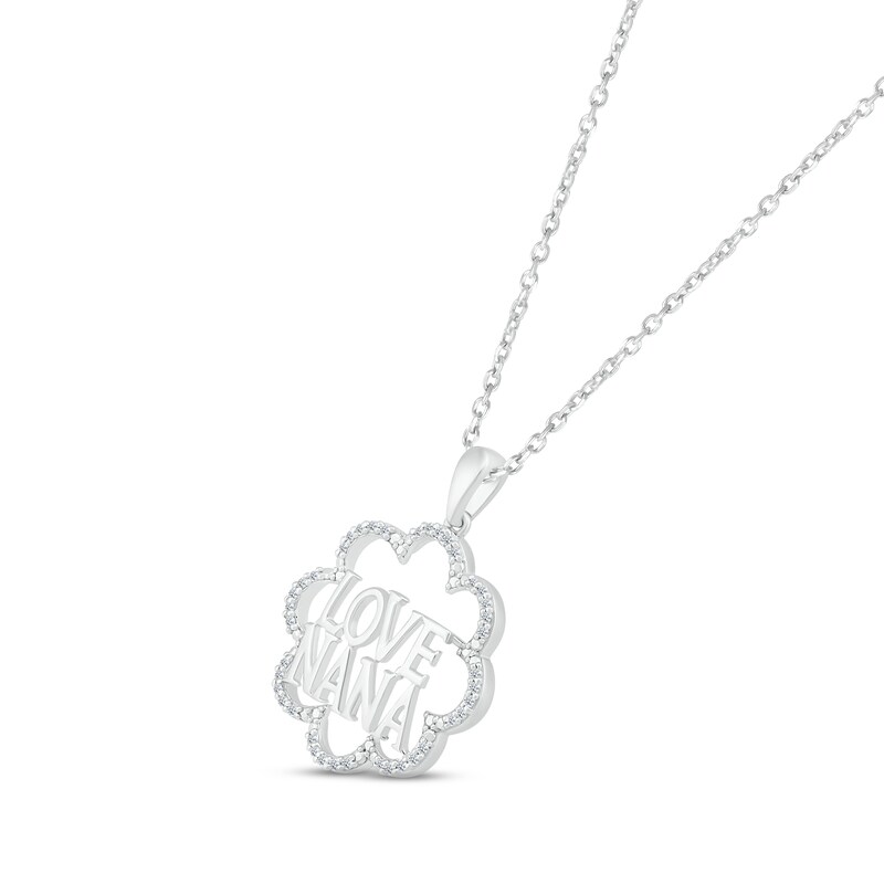 Main Image 2 of Diamond &quot;Love Nana&quot; Flower Necklace 1/8 ct tw Round-cut Sterling Silver 18&quot;