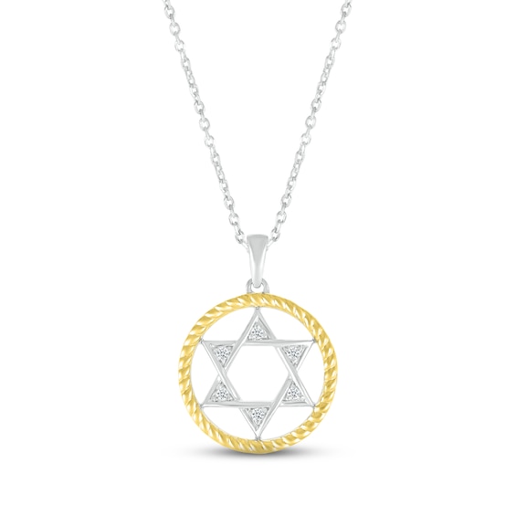 Diamond Star of David Necklace 1/20 ct tw Round-cut Sterling Silver & 10K Yellow Gold 18"