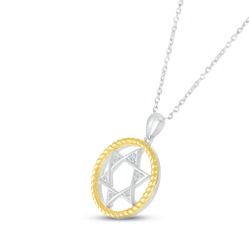 Main Image 2 of Diamond Star of David Necklace 1/20 ct tw Round-cut Sterling Silver & 10K Yellow Gold 18"