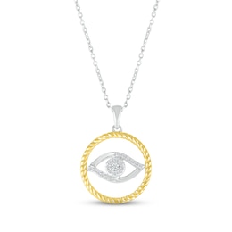 Diamond Evil Eye Necklace 1/10 ct tw Round-cut Sterling Silver & 10K Yellow Gold 18"