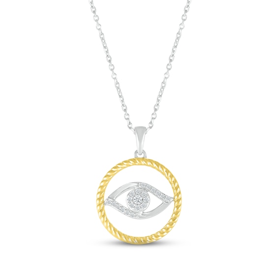 Diamond Evil Eye Necklace 1/10 ct tw Round-cut Sterling Silver & 10K Yellow Gold 18"