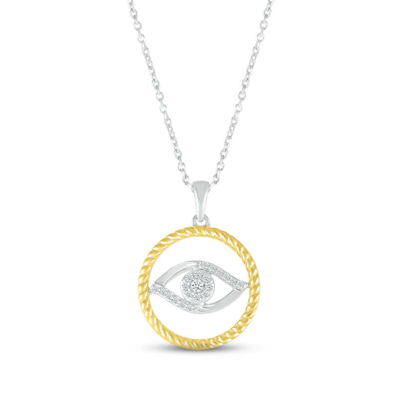 Main Image 1 of Diamond Evil Eye Necklace 1/10 ct tw Round-cut Sterling Silver & 10K Yellow Gold 18&quot;
