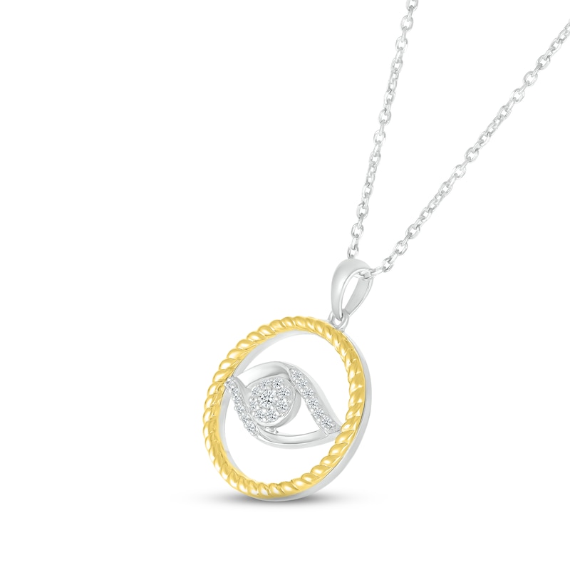 Main Image 2 of Diamond Evil Eye Necklace 1/10 ct tw Round-cut Sterling Silver & 10K Yellow Gold 18&quot;