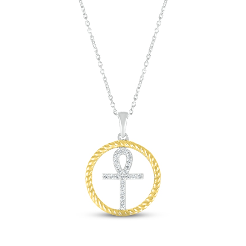 Diamond Ankh Necklace 1/10 ct tw Round-cut Sterling Silver & 10K Yellow Gold 18"