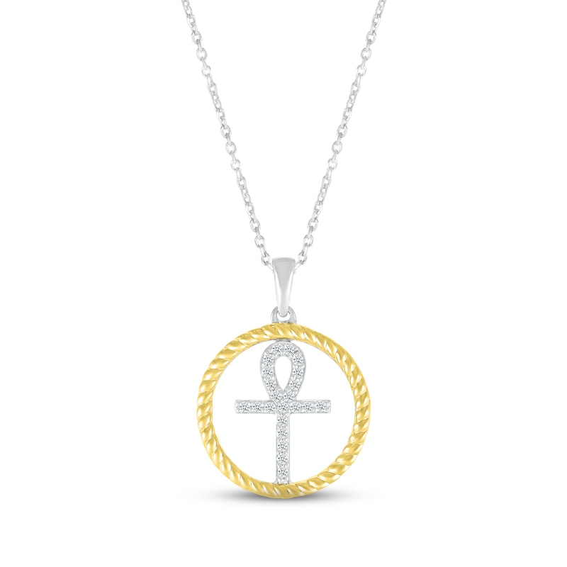 Main Image 1 of Diamond Ankh Necklace 1/10 ct tw Round-cut Sterling Silver & 10K Yellow Gold 18&quot;