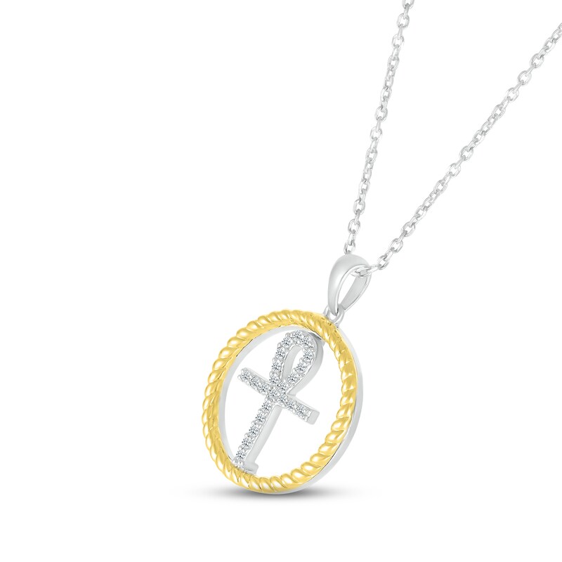 Main Image 2 of Diamond Ankh Necklace 1/10 ct tw Round-cut Sterling Silver & 10K Yellow Gold 18&quot;