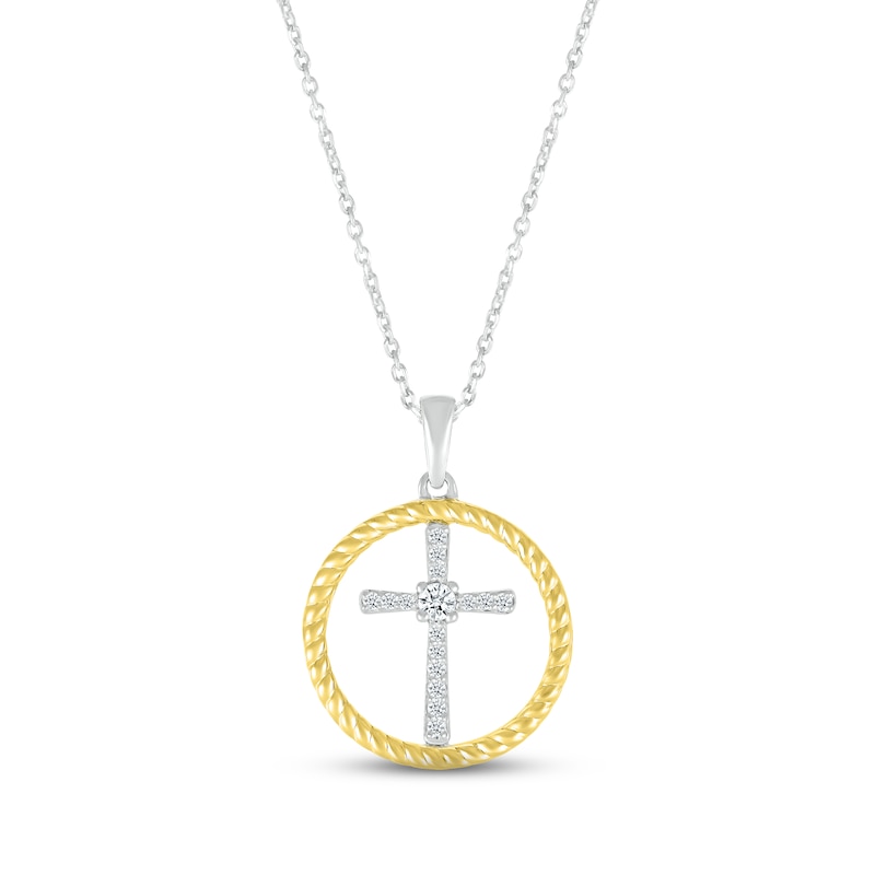Main Image 1 of Diamond Cross Necklace 1/10 ct tw Round-cut Sterling Silver & 10K Yellow Gold 18&quot;
