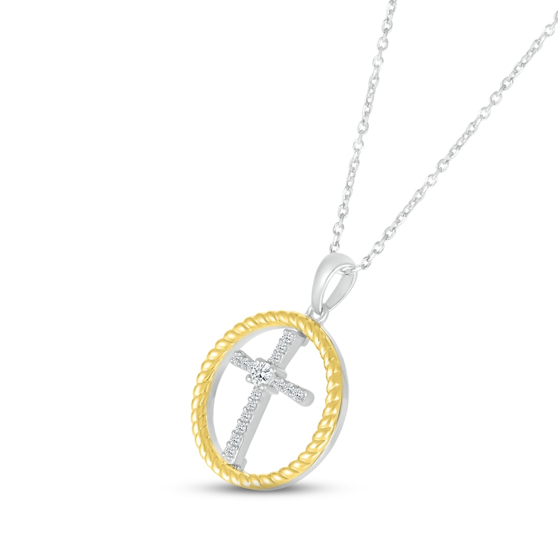 Main Image 2 of Diamond Cross Necklace 1/10 ct tw Round-cut Sterling Silver & 10K Yellow Gold 18&quot;