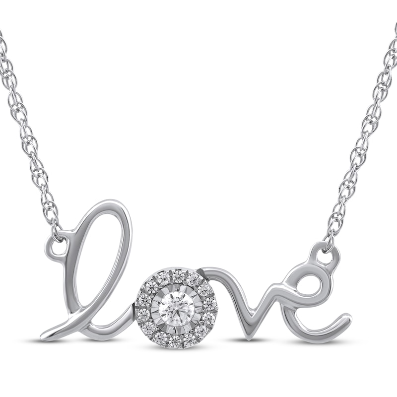 Main Image 1 of Diamond &quot;Love&quot; Necklace 1/15 ct tw Round-cut Sterling Silver 18&quot;