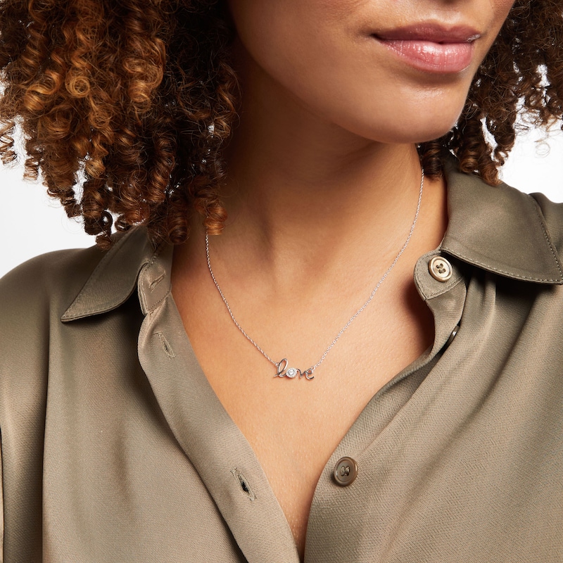 Main Image 5 of Diamond &quot;Love&quot; Necklace 1/15 ct tw Round-cut Sterling Silver 18&quot;
