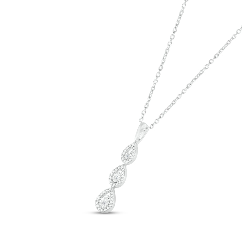 Diamond Three-Stone Pear Drop Necklace Sterling Silver 18"