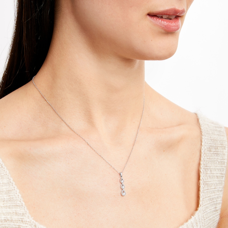 Main Image 3 of Diamond Three-Stone Pear Drop Necklace Sterling Silver 18&quot;