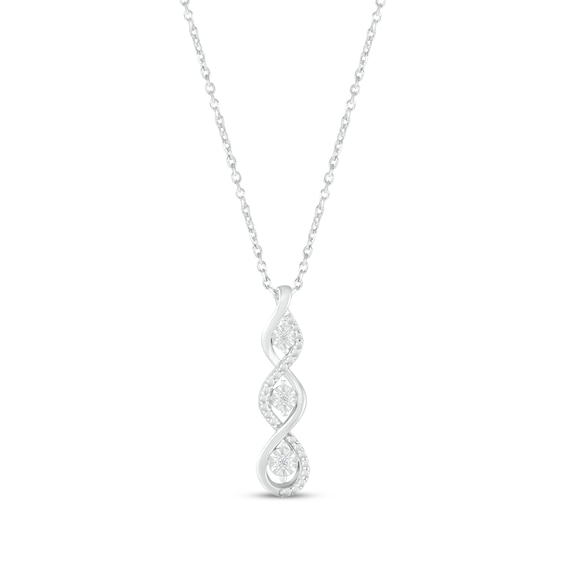 Diamond-Accent Three-Stone Swirl Necklace Sterling Silver 18"