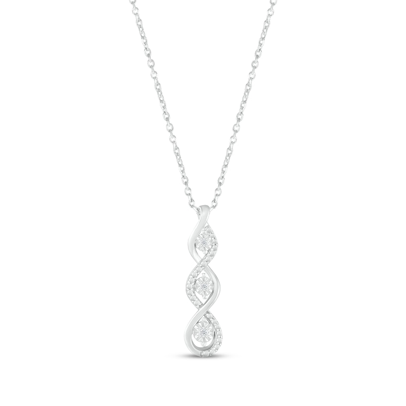 Diamond Three-Stone Swirl Necklace Sterling Silver 18"