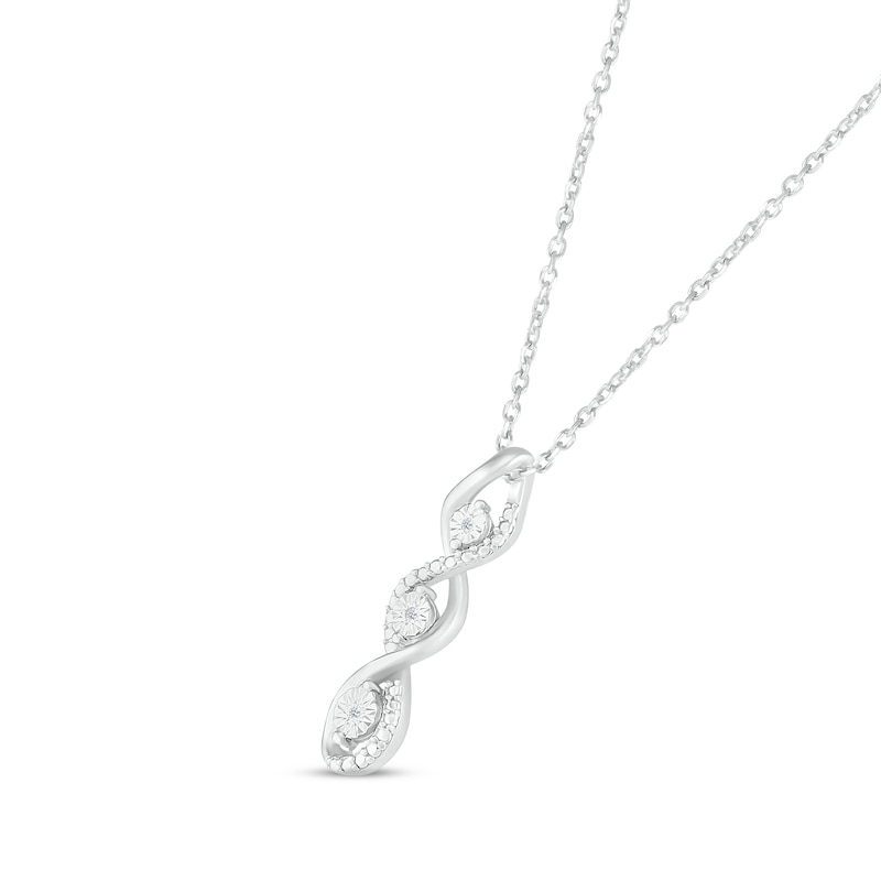 Diamond Three-Stone Swirl Necklace Sterling Silver 18"
