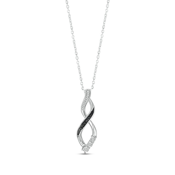 Black & White Diamond Infinity Necklace Sterling Silver 18"