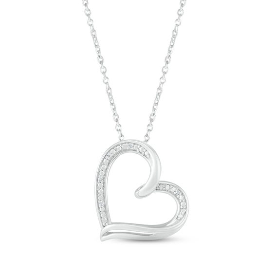 Diamond Tilted Heart Necklace Sterling Silver 18"