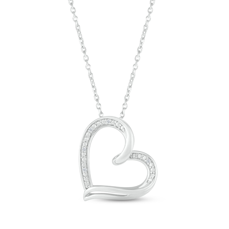 Main Image 1 of Diamond Tilted Heart Necklace Sterling Silver 18&quot;