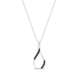 Black Diamond Wishbone Necklace 1/20 ct tw Round-cut Sterling Silver 18"