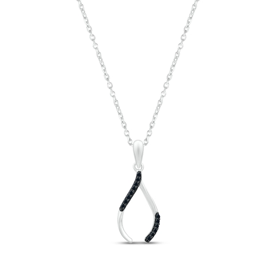 Black Diamond Wishbone Necklace 1/20 ct tw Round-cut Sterling Silver 18"