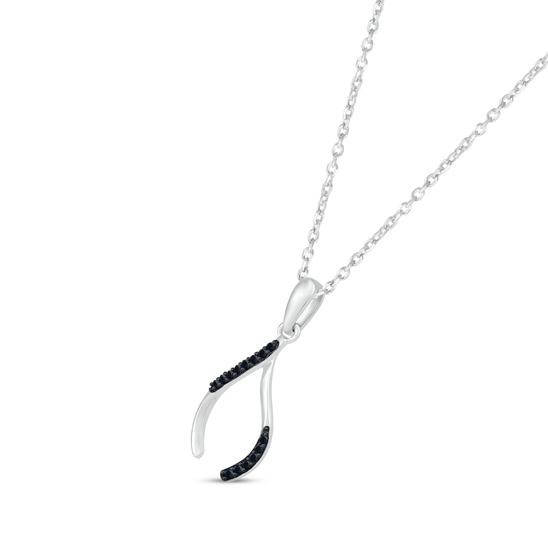 Main Image 2 of Black Diamond Wishbone Necklace 1/20 ct tw Round-cut Sterling Silver 18&quot;