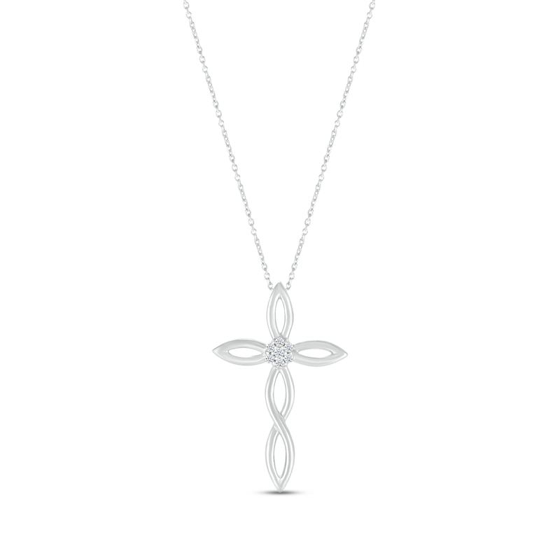 Main Image 1 of Diamond Twist Cross Necklace 1/20 ct tw Round-cut Sterling Silver 18&quot;