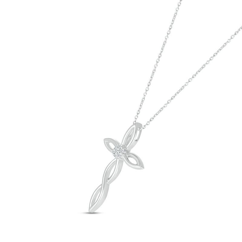 Diamond Twist Cross Necklace 1/20 ct tw Round-cut Sterling Silver 18"