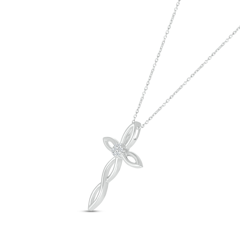 Main Image 2 of Diamond Twist Cross Necklace 1/20 ct tw Round-cut Sterling Silver 18&quot;