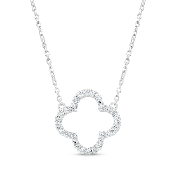 Diamond Open Clover Necklace 1/10 ct tw Sterling Silver 18"