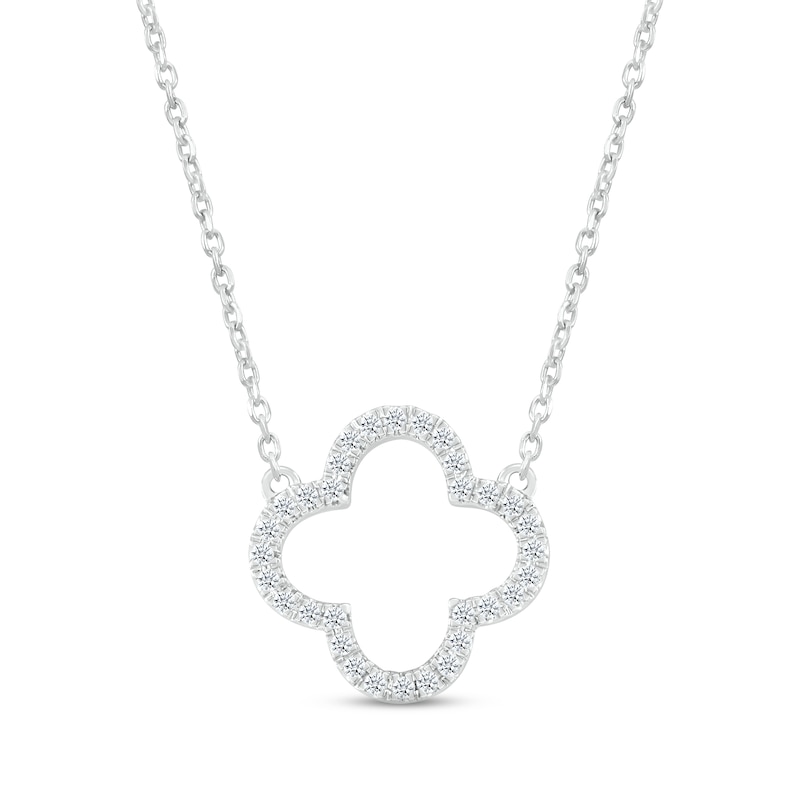 Diamond Open Clover Necklace 1/10 ct tw Sterling Silver 18"