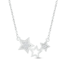 Diamond Stars Necklace Sterling Silver 18"