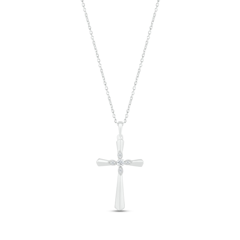 Main Image 1 of Diamond Cross Necklace 1/20 ct tw Round-cut Sterling Silver 18&quot;