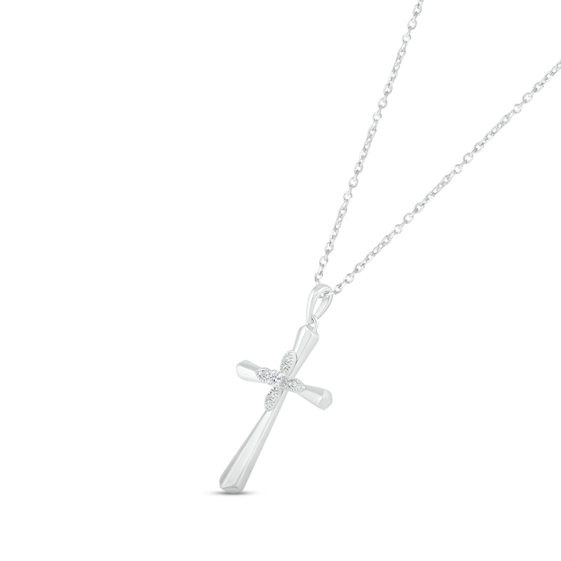 Main Image 2 of Diamond Cross Necklace 1/20 ct tw Round-cut Sterling Silver 18&quot;