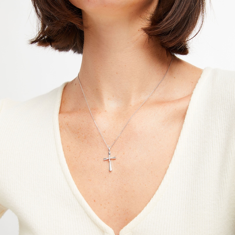 Main Image 3 of Diamond Cross Necklace 1/20 ct tw Round-cut Sterling Silver 18&quot;