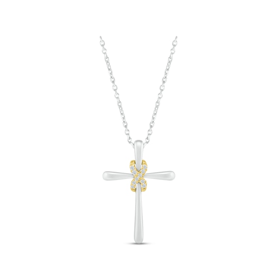 Diamond Cross Infinity Necklace 1/20 ct tw Sterling Silver & 10K Yellow Gold 18"