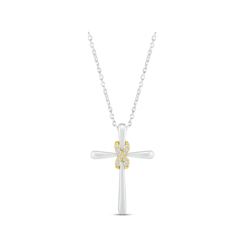 Main Image 1 of Diamond Cross Infinity Necklace 1/20 ct tw Sterling Silver & 10K Yellow Gold 18&quot;