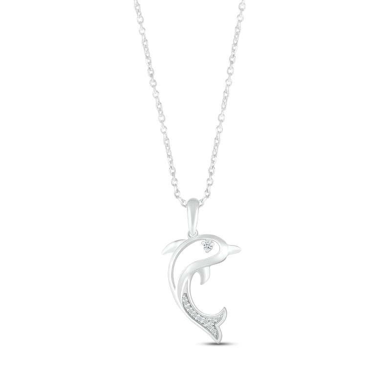Main Image 1 of Diamond Dolphin Necklace 1/20 ct tw Round-cut Sterling Silver 18&quot;
